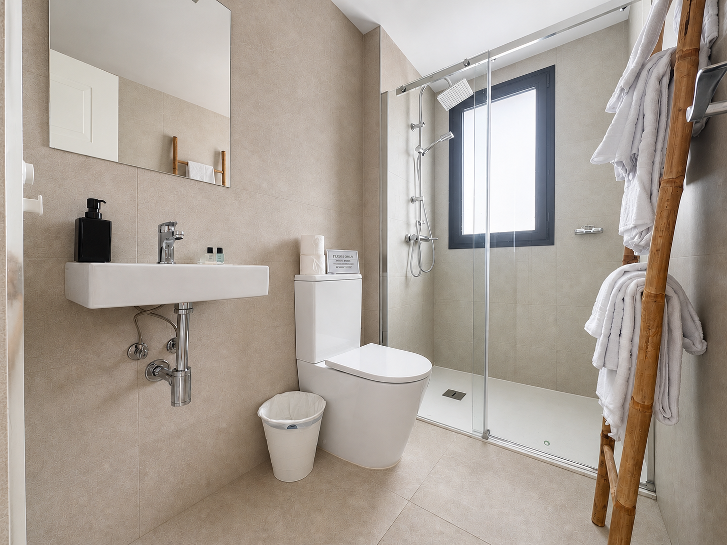 Modern bathroom with glass shower and sink