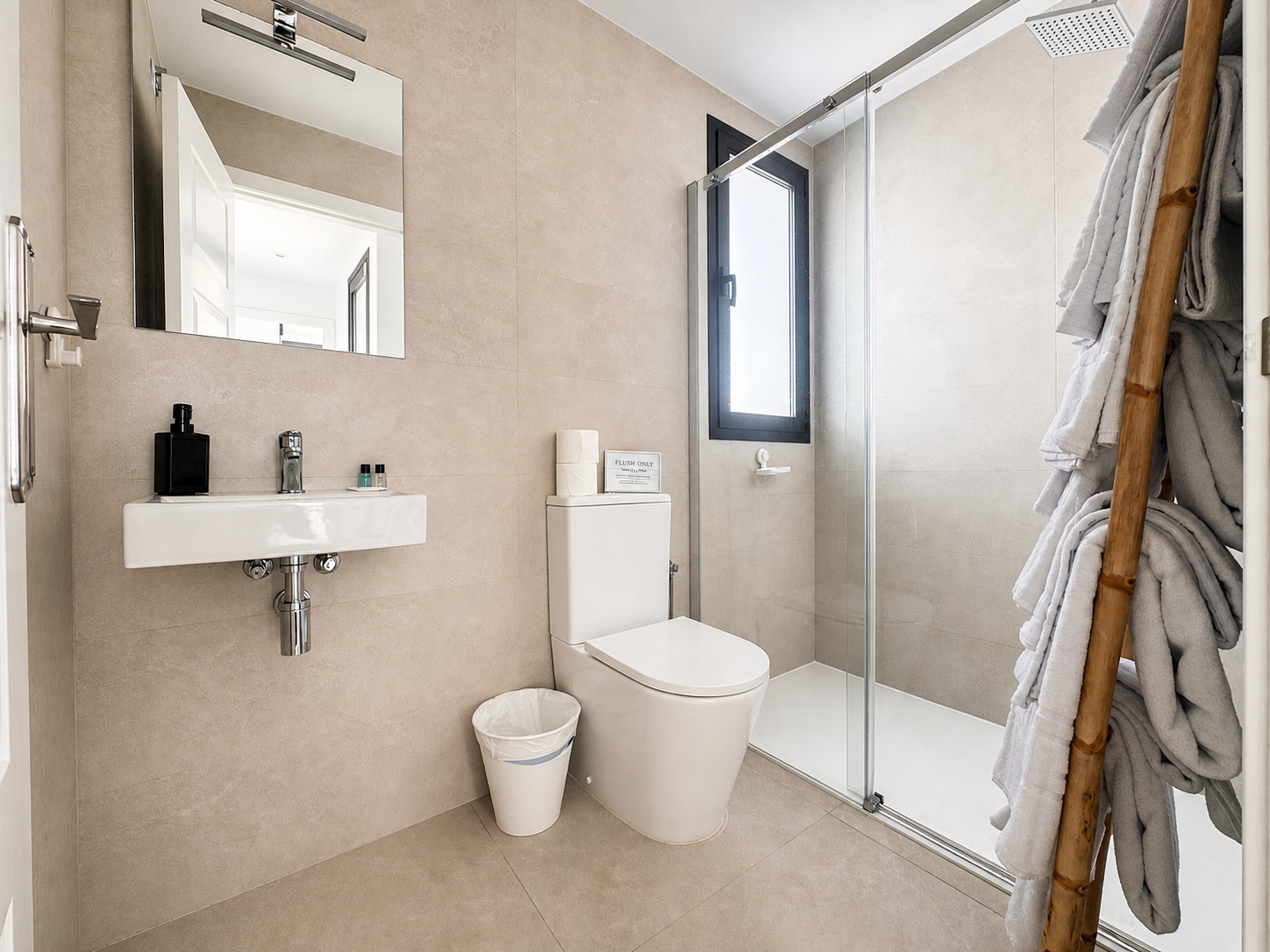 Bathroom with shower, toilet and modern sink