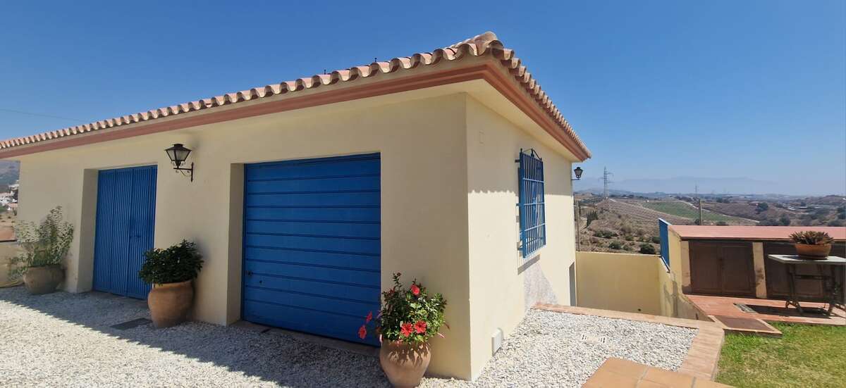 Utility outbuilding by the garden with blue doors