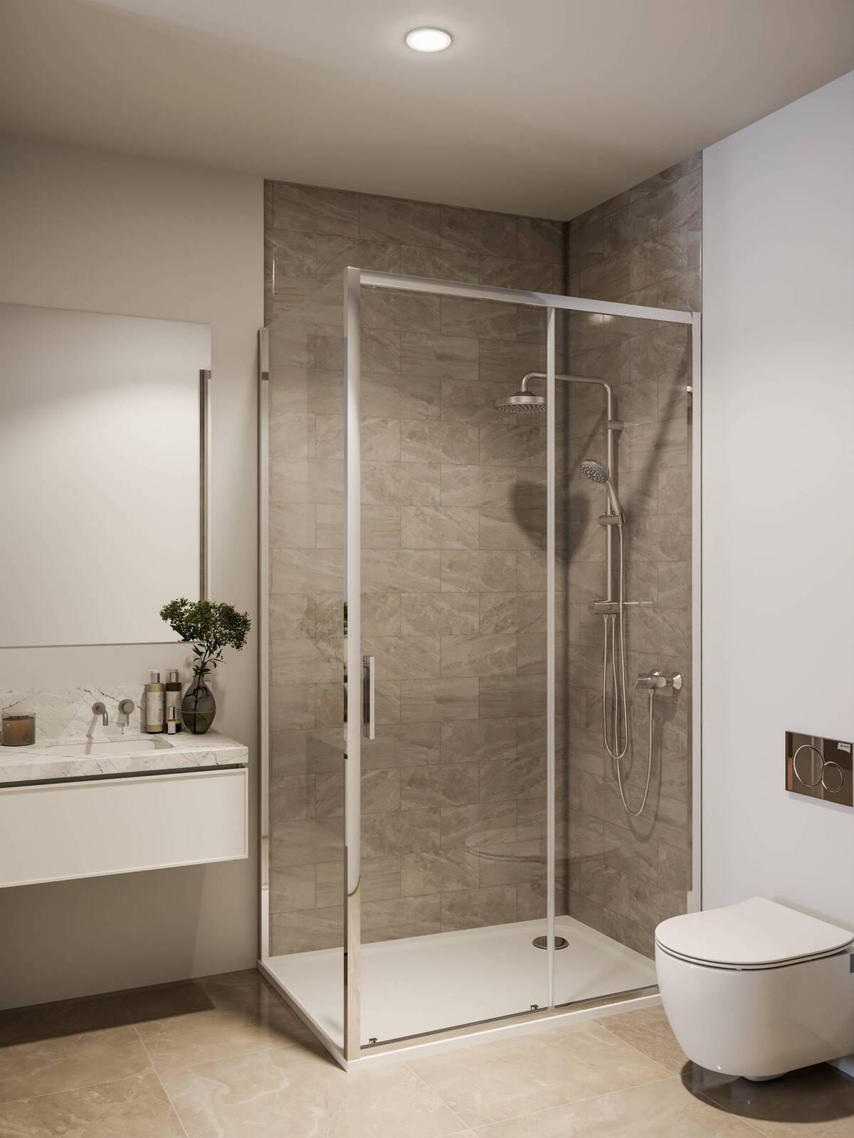 Modern bathroom with glass shower and sink