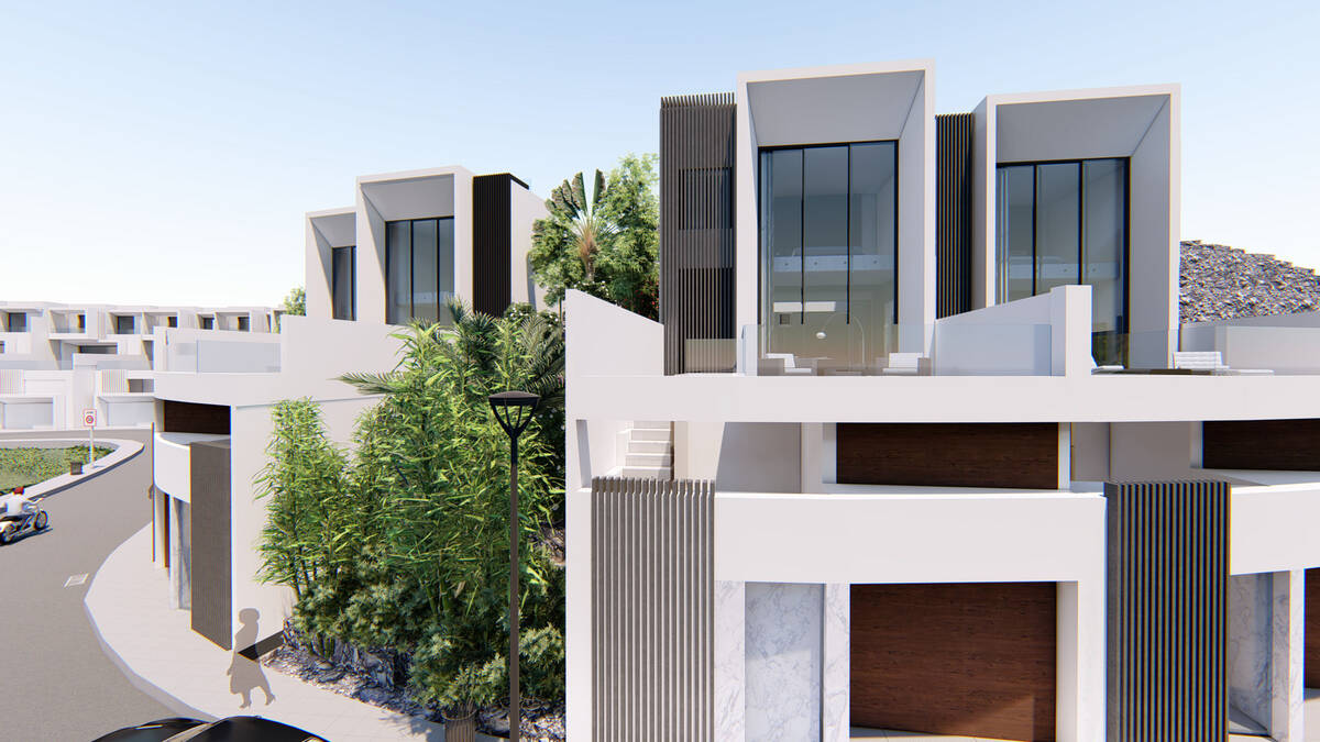 Exterior facade with side access and large windows