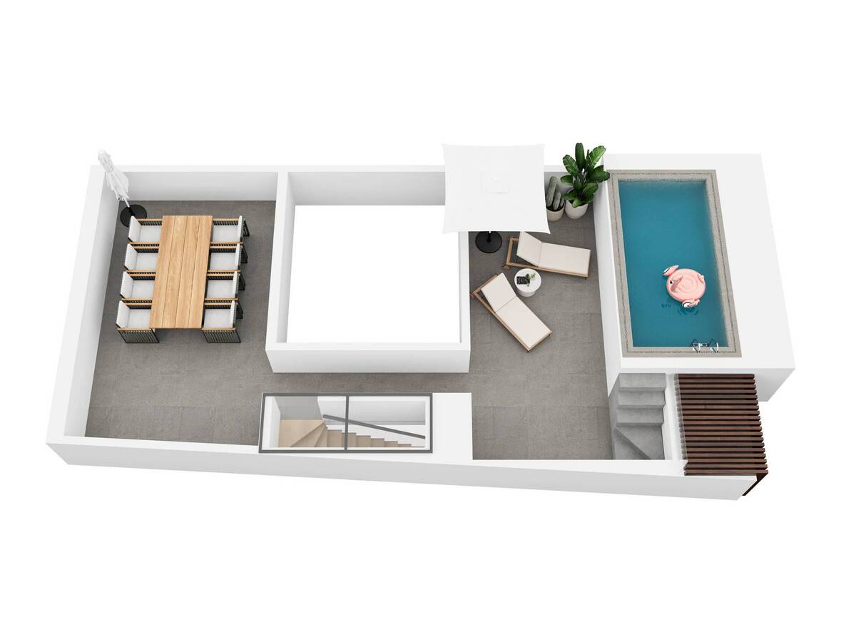 Rooftop plan with outdoor dining and pool
